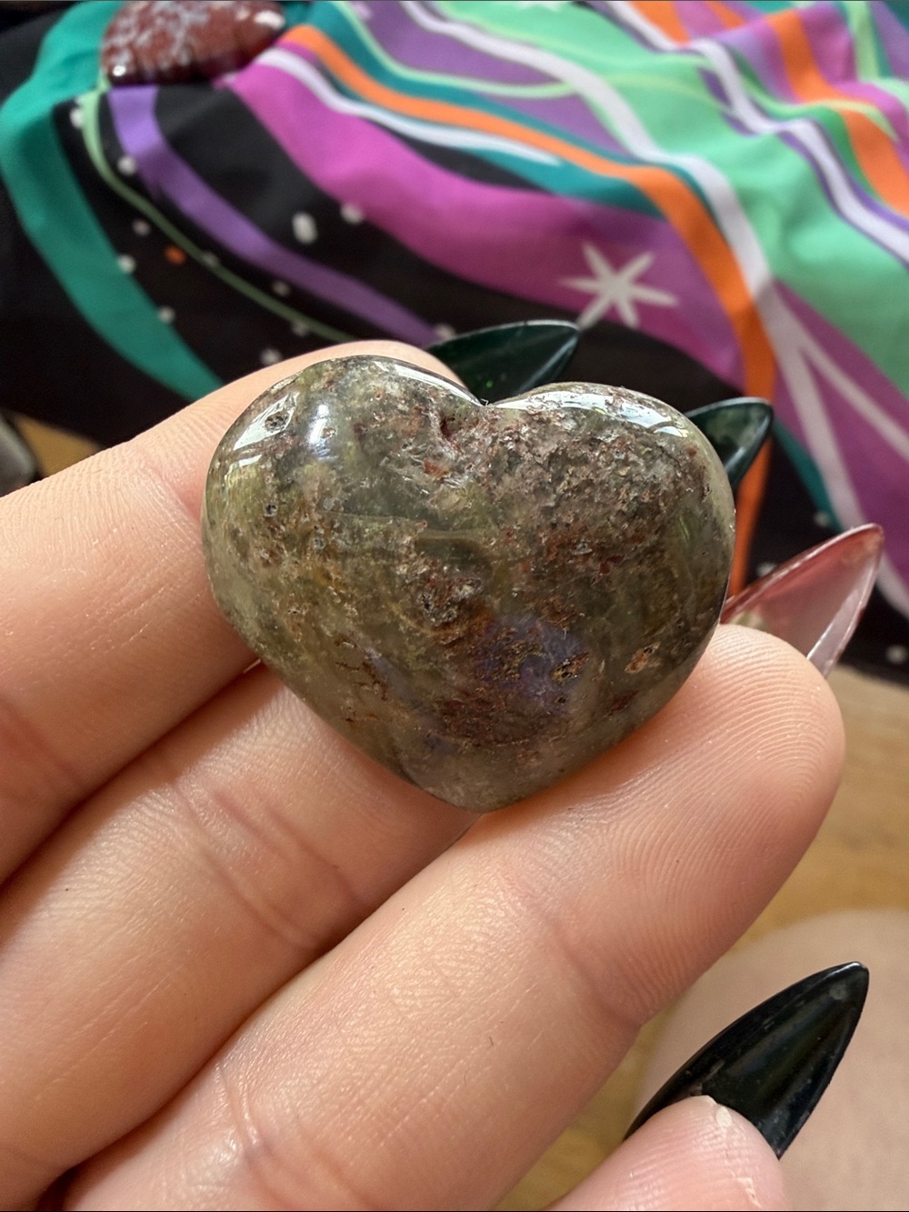 Polished Heart-Shaped Natural Stone Accent - Green Multi